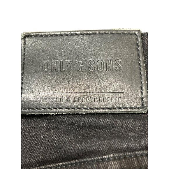 Only & Sons Mens Black Denim Slim Fit Jean Shorts Bermuda Button Fly Size 28 - Picture 4 of 7